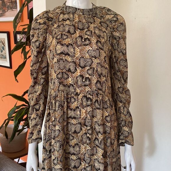 Zara Snakeskin Puff Sleeve Midi Dress Size Small - Picture 3 of 12